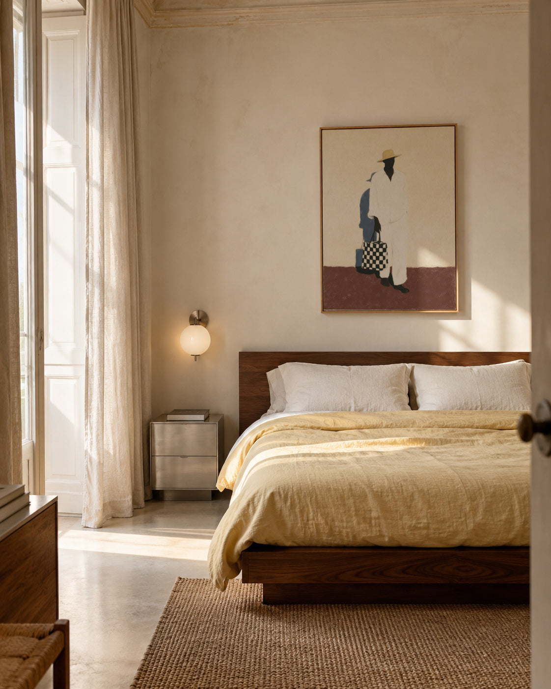White Suit Walk III - Framed canvas in an interior