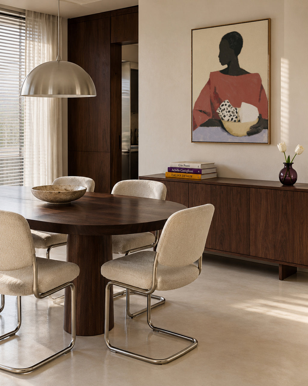 Lady with Bowl - Framed canvas in an interior
