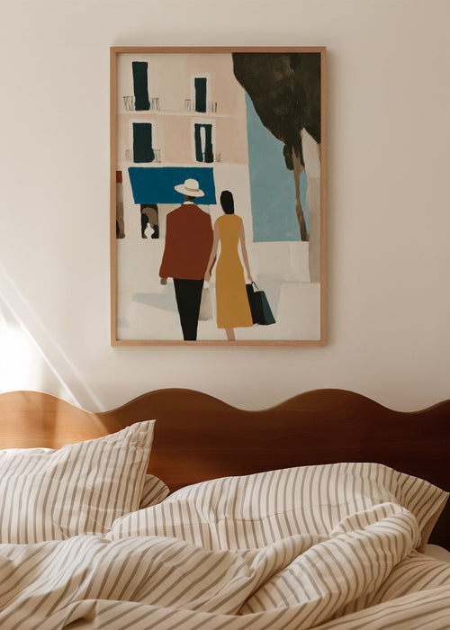 Ilustracja pary na tle minimalistycznej elewacji – Product1