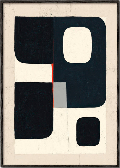 Plakat geometryczny z czarnymi blokami i czerwonym akcentem – Black Frame