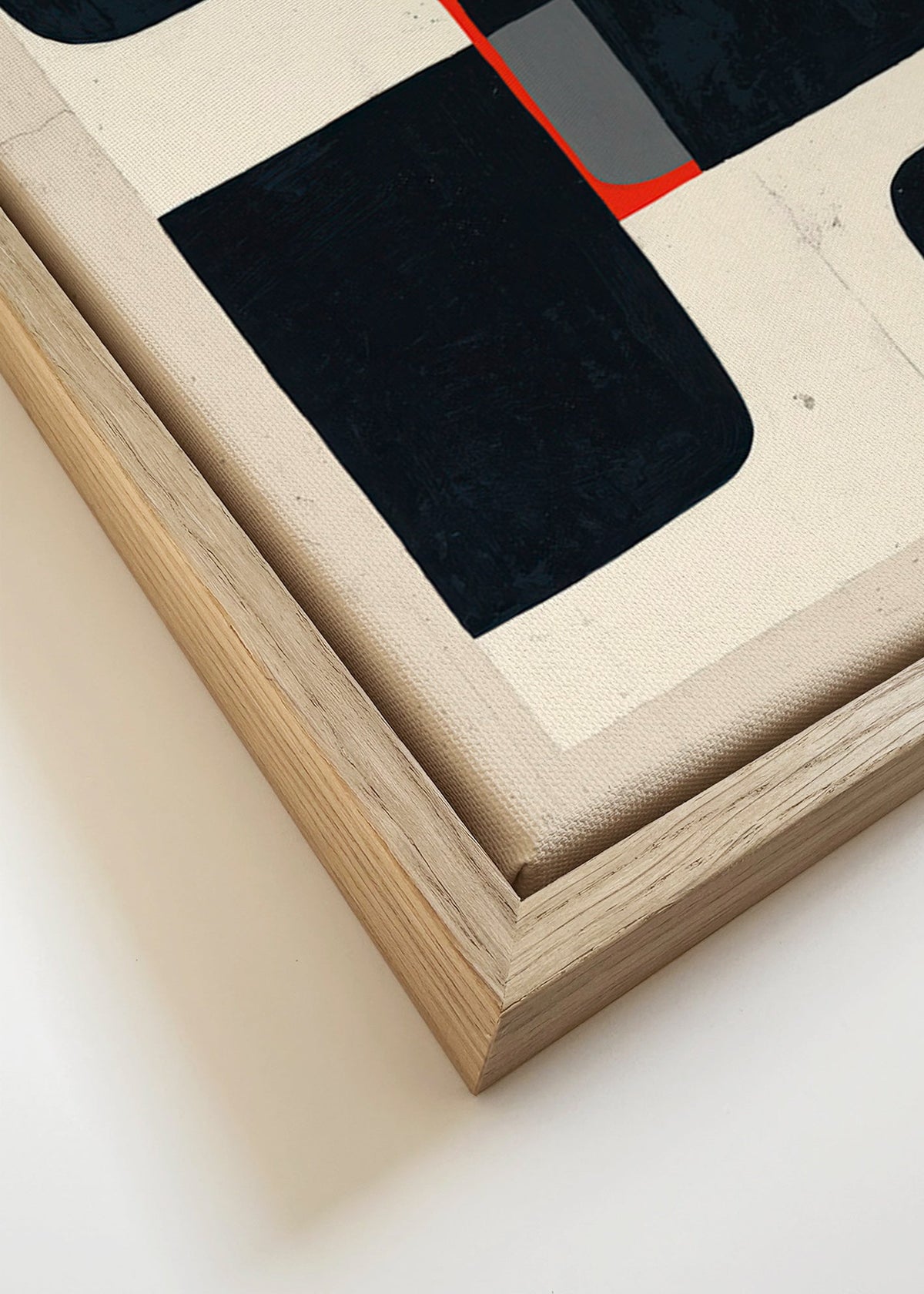 Plakat geometryczny z czarnymi blokami i czerwonym detalem – Canvas detail
