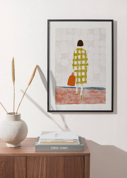 Ilustracja kobiety od tyłu w kurtce w kratę – Product1