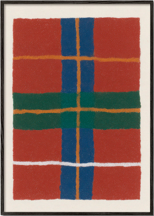 Geometryczny obraz w kratę tartan w ciepłych barwach – Black Frame