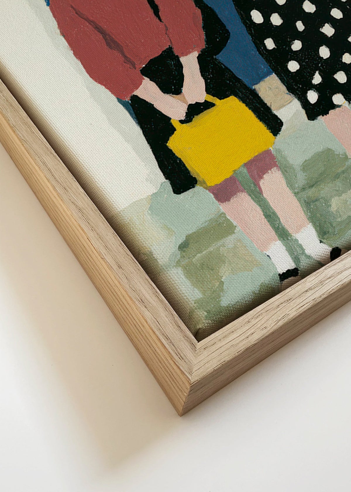 Ilustracja dwóch postaci przy niebieskich drzwiach – Canvas detail
