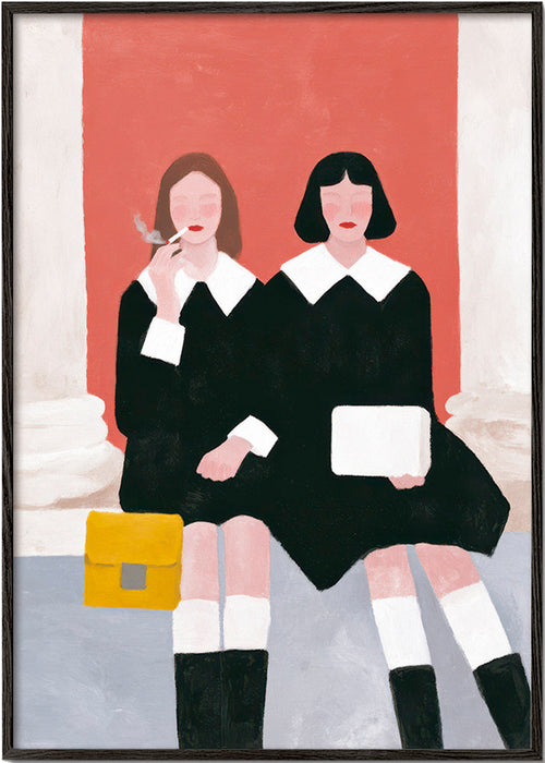 Ilustracja dwóch postaci w stylu retro – Black Frame