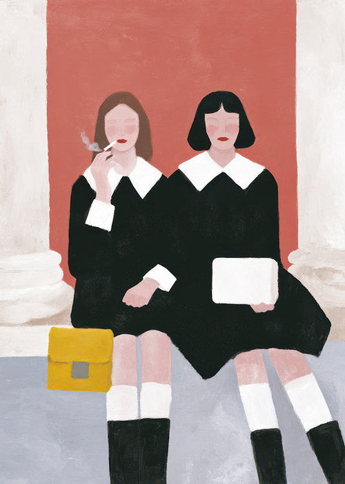 Ilustracja dwóch postaci w stylu retro