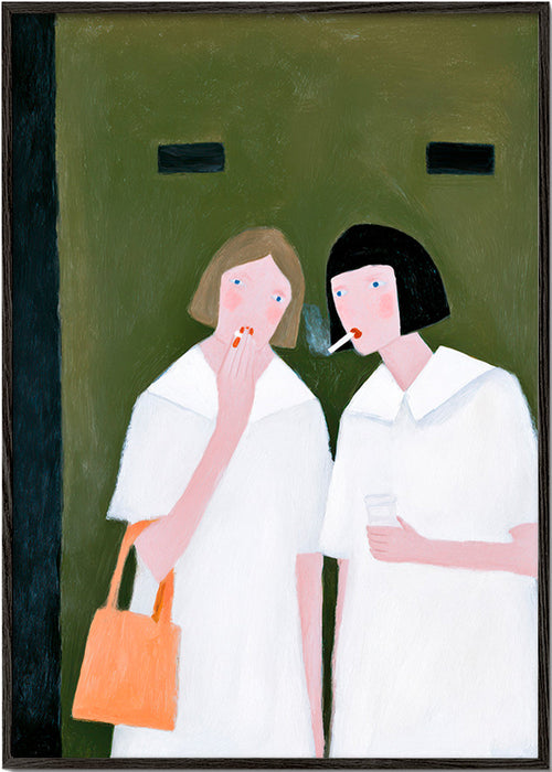 Ilustracja dwóch postaci palących w delikatnych tonach – Black Frame