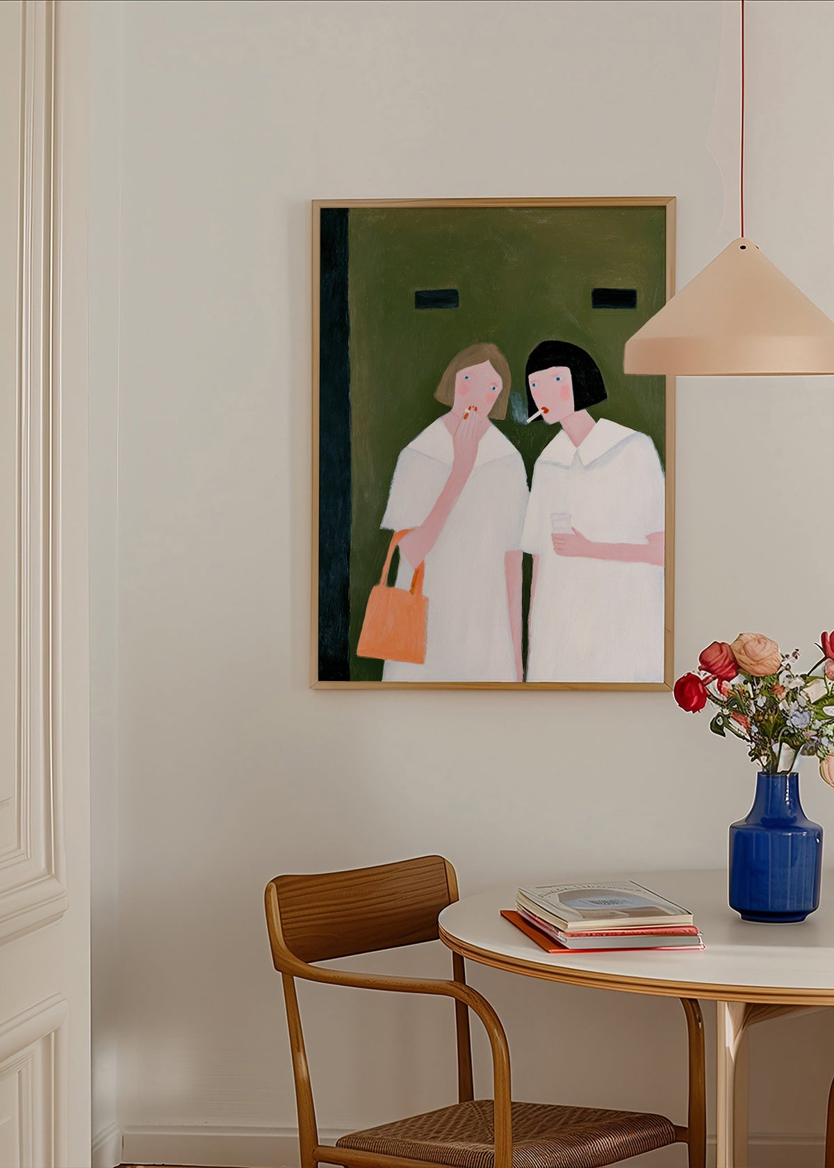 Ilustracja dwóch postaci palących w delikatnych tonach – Product1