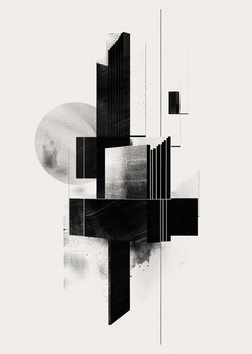 Plakat geometryczny z architektonicznymi formami czarno-białymi