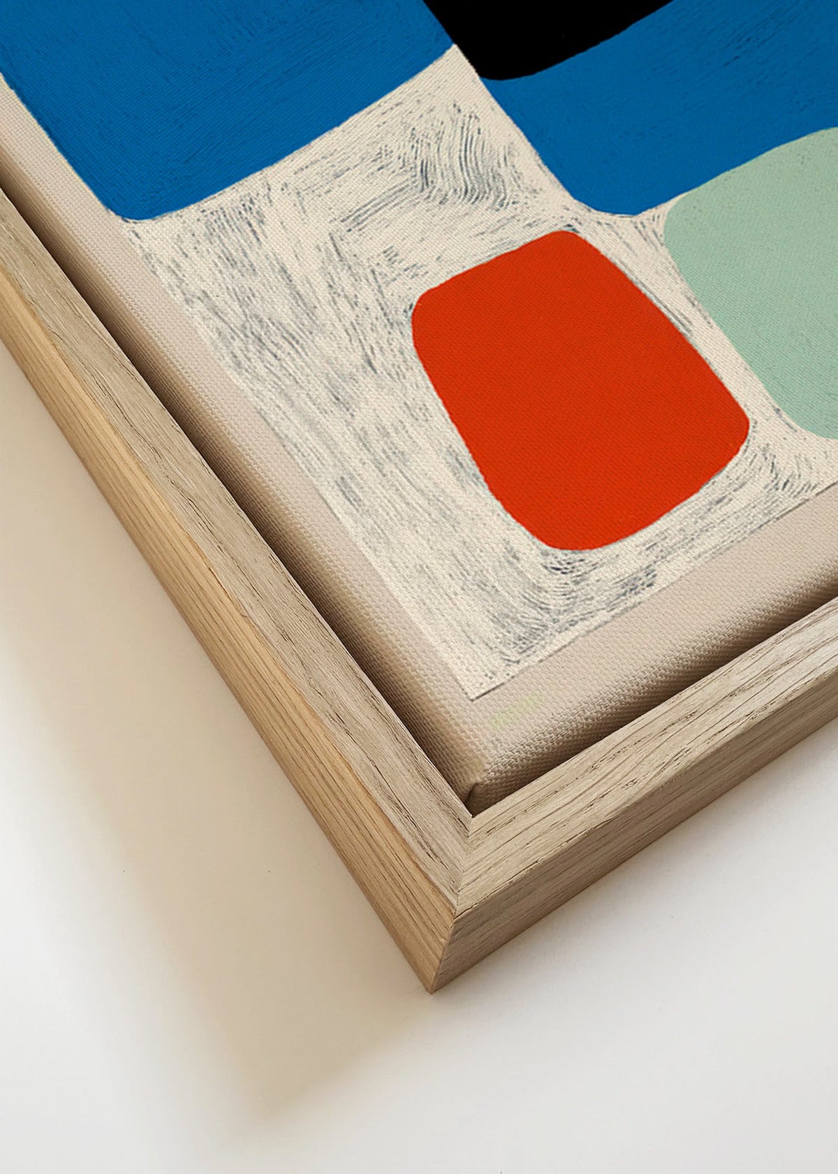 Obraz abstrakcyjny z niebieskimi formami i czarnym blokiem – Canvas detail