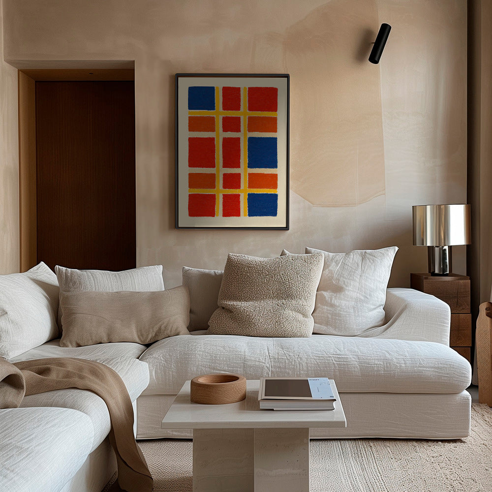 Cuadro geométrico rejilla de bloques rojo y azul – Canvas1