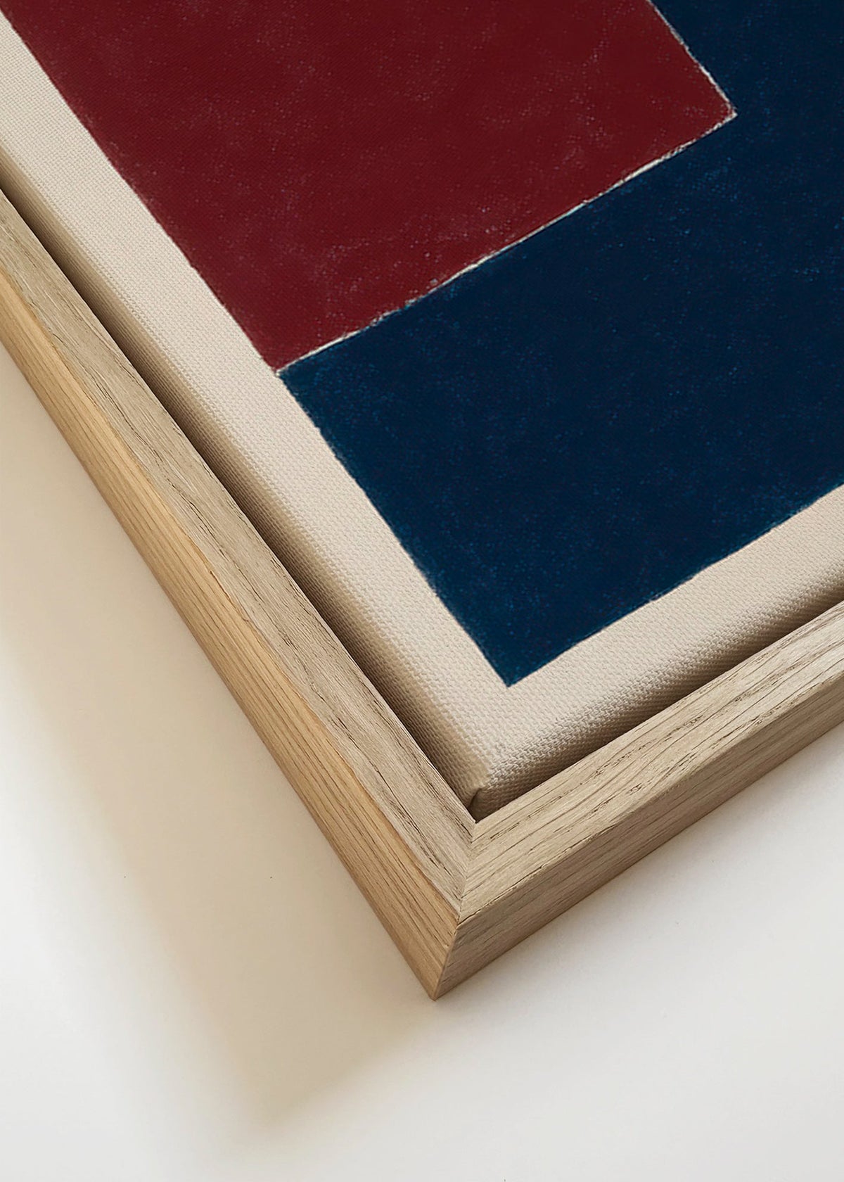 Plakat geometryczny z głębokimi blokami niebieskiego i bordowego – Canvas detail