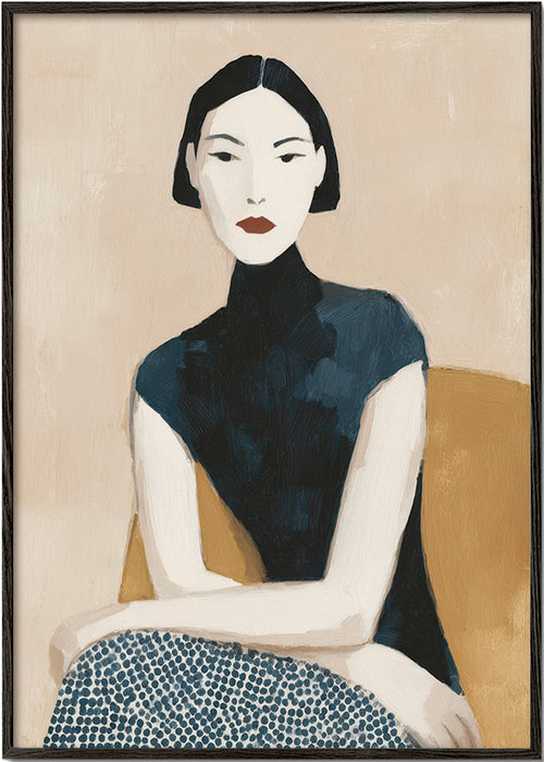 Ilustracja portret kobiety z wysokim kołnierzem – Black Frame