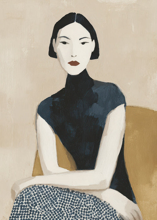 Ilustracja portret kobiety z wysokim kołnierzem