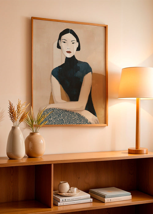 Ilustracja portret kobiety z wysokim kołnierzem – Product1