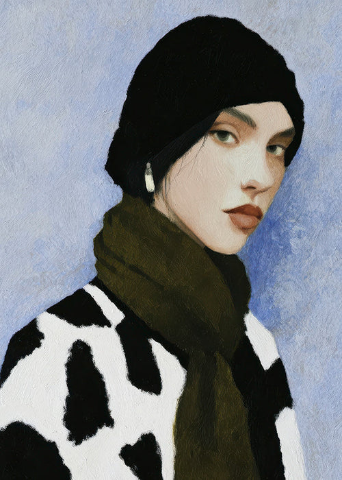 Ilustracja portretowa z wzorem krowy
