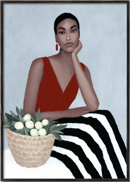 Ilustracja kobiety w czerwonej sukni – Black Frame