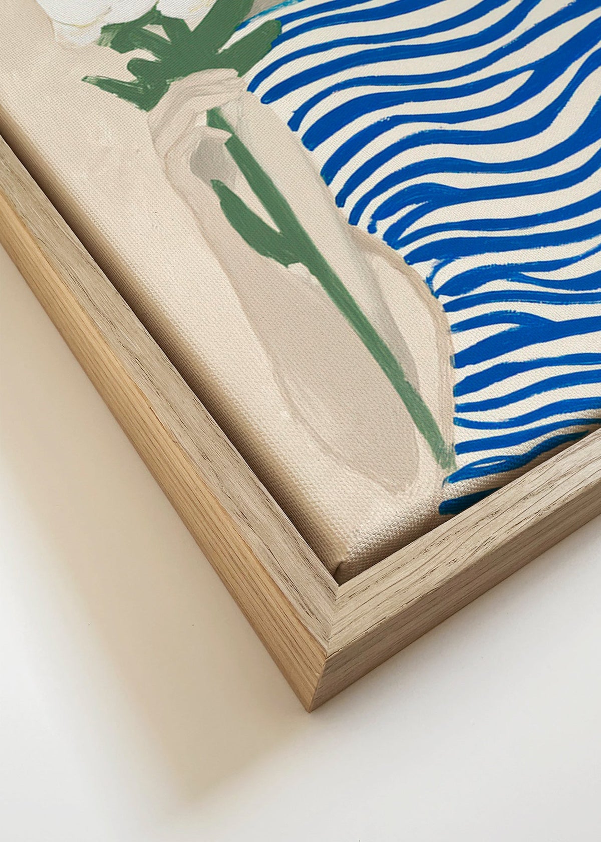 Plakat botaniczny: kobieta z kwiatem i niebieskimi paskami – Canvas detail