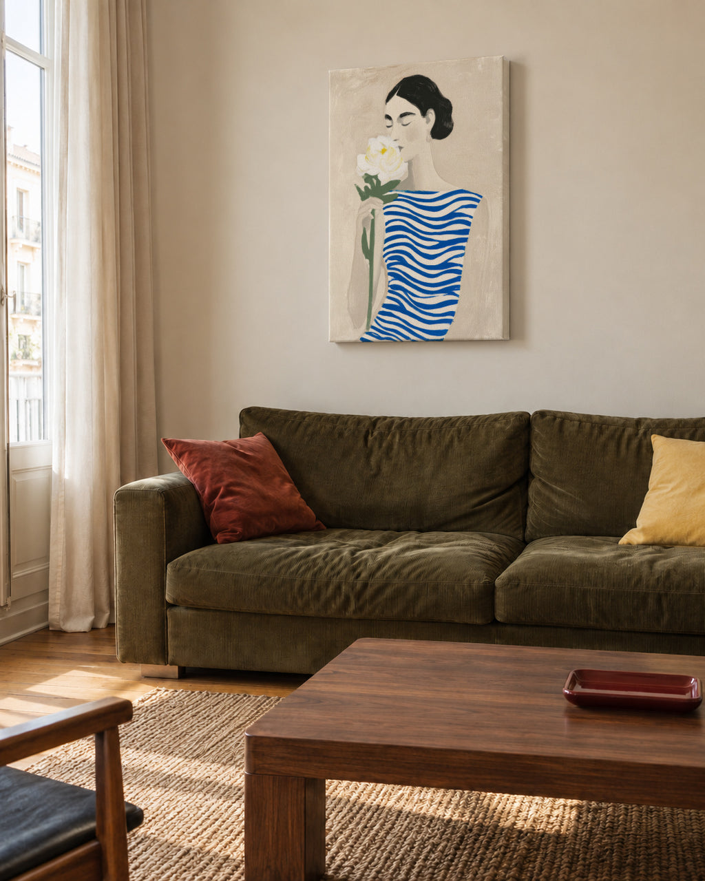 Blue Waves Dress - Unframed canvas in an interior