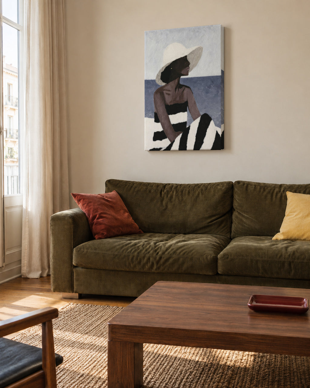 Sun Hat at the Beach - Unframed canvas in an interior