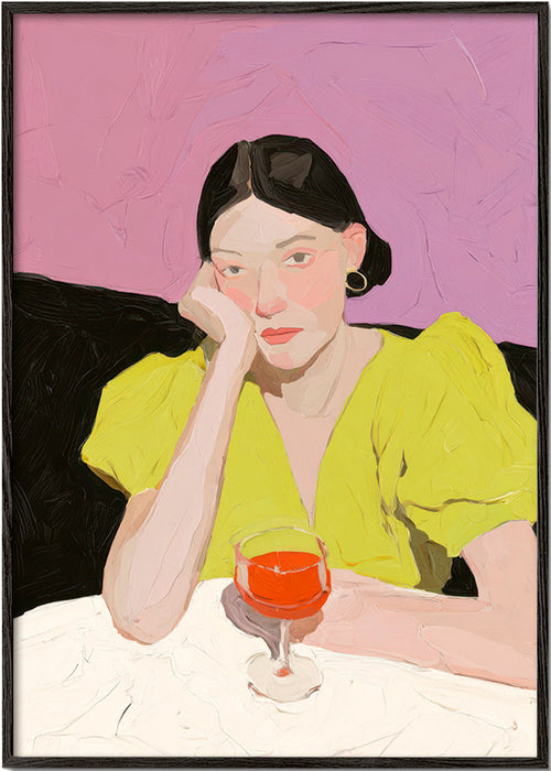 Ilustracja portret kobiety z kieliszkiem – Black Frame