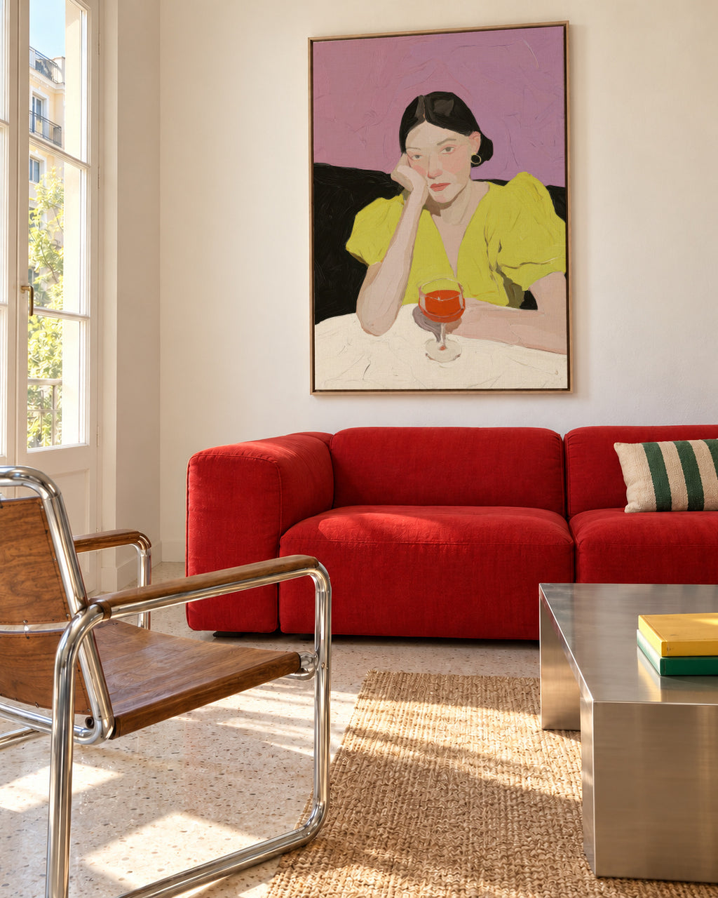 Lime Green Stillness - Framed canvas in an interior