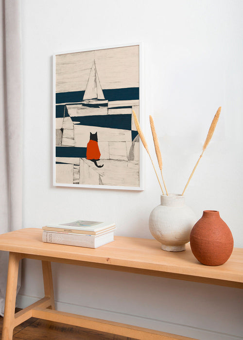 Dzieło czerwony kot w porcie minimalistyczne – Product1