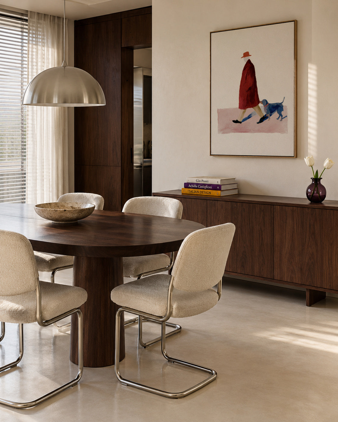 Red Coat Walk - Framed canvas in an interior