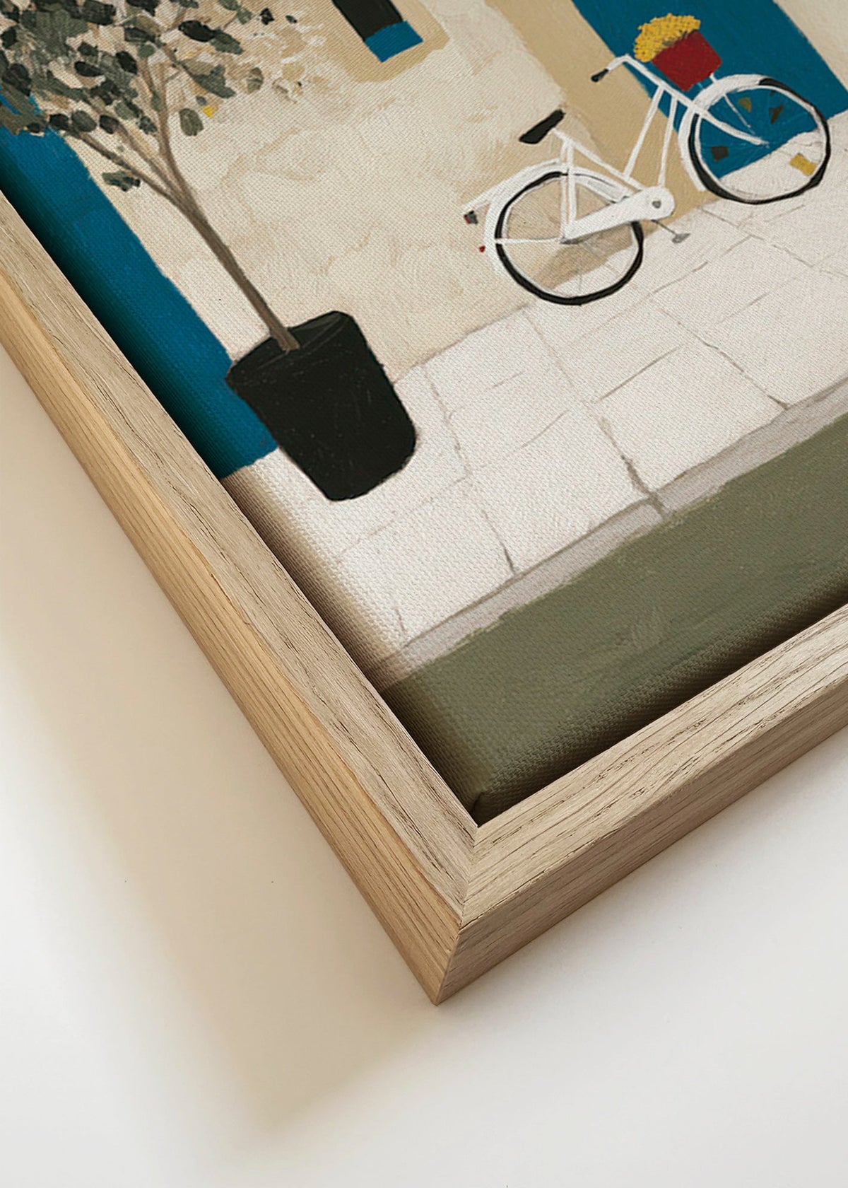 Ilustracja: rower przy niebieskich drzwiach – Canvas detail