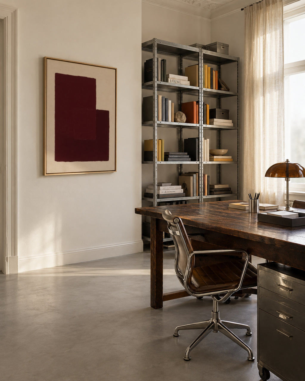 Crimson Structure II - Framed canvas in an interior