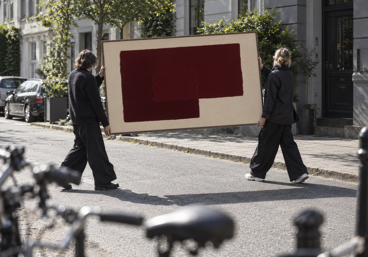 Crimson Structure II - Framed canvas in an interior