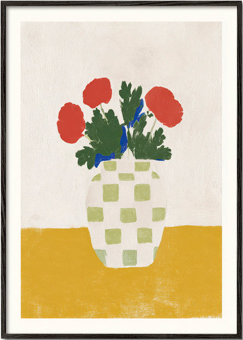 Plakat botaniczny: wazon w kratę z makami – Black Frame