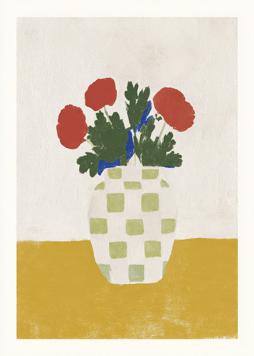 Plakat botaniczny: wazon w kratę z makami