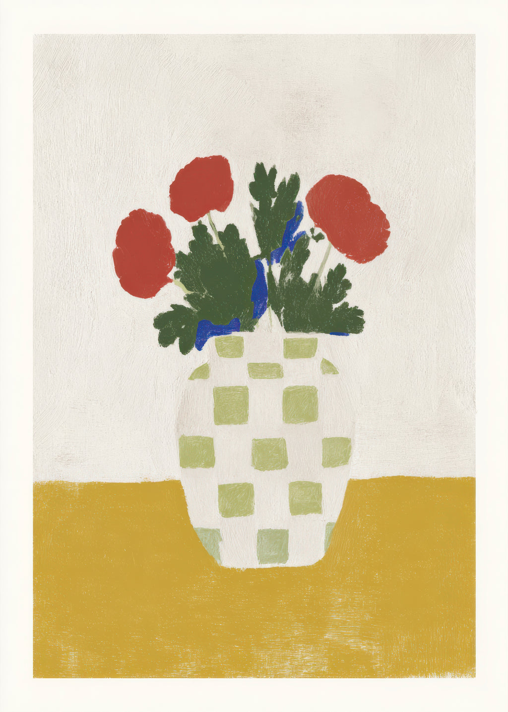Checked Vase with Poppies - Unframed art print