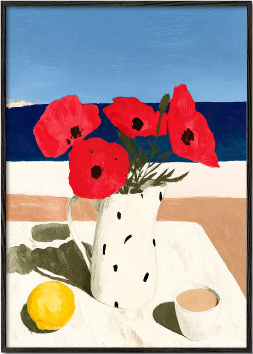 Plakat botaniczny maki nad morzem – Black Frame