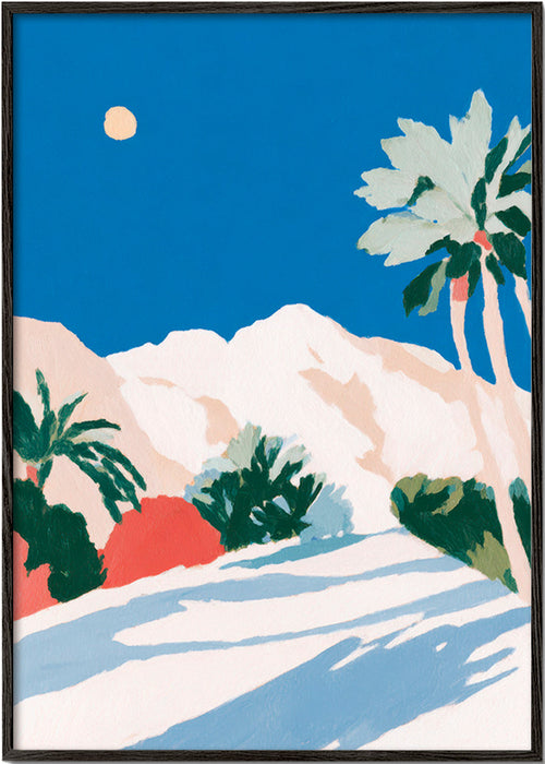 Plakat botaniczny z palmami i górą – Black Frame