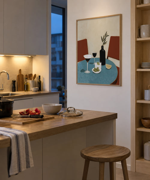 Blue Table Aperitif - Framed poster in an interior