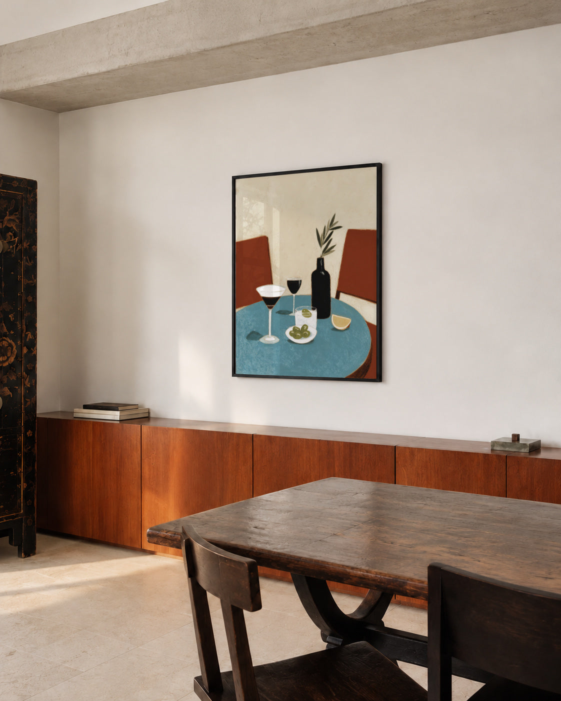 Blue Table Aperitif - Framed poster in an interior