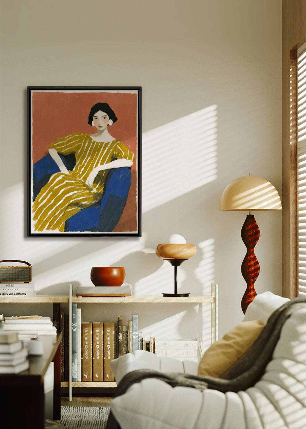 Golden Stripes - Framed canvas in an interior