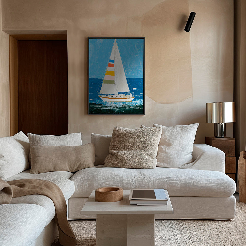 Ilustración: velero con velas de colores – Canvas2