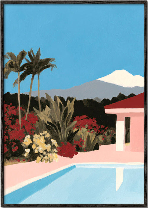 Plakat botaniczny przy basenie z palmami – Black Frame