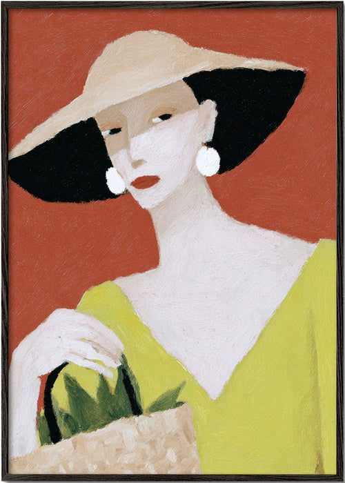 Ilustracja kobieta w kapeluszu z koszem – Black Frame