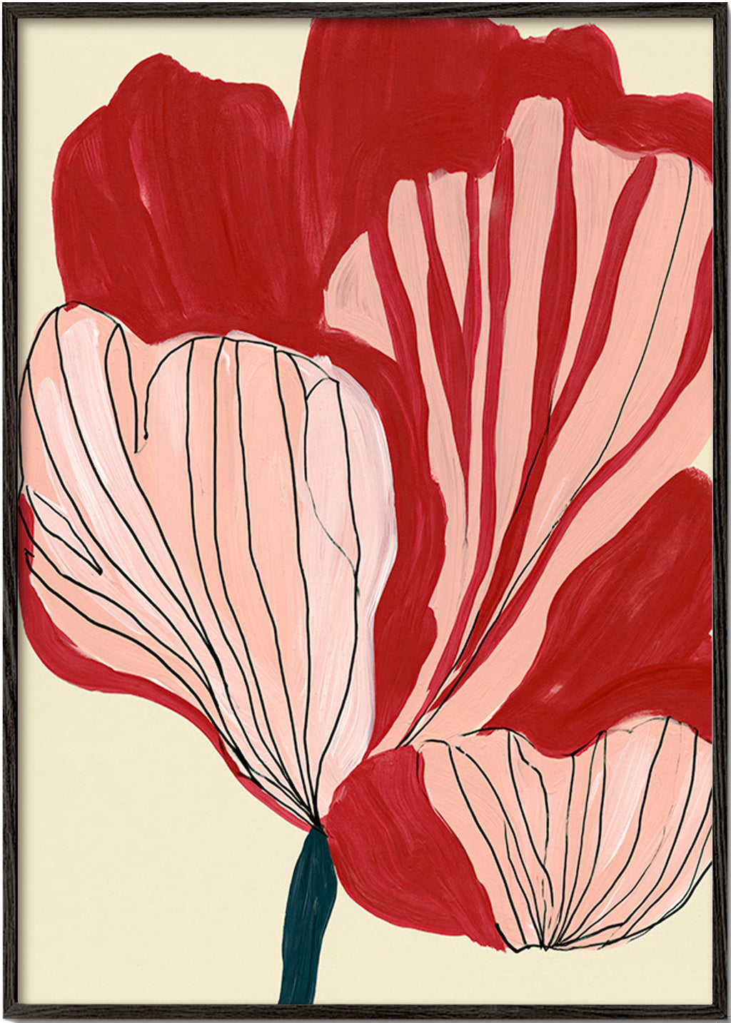 Plakat botaniczny z szkarłatnymi płatkami – Black Frame