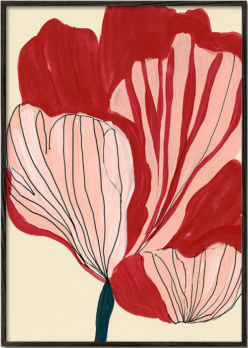 Plakat botaniczny z szkarłatnymi płatkami – Black Frame