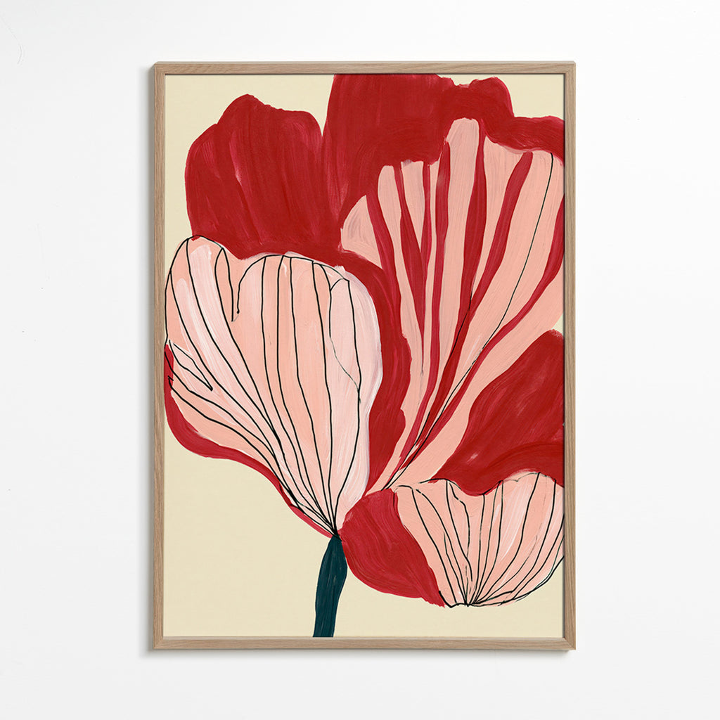 Plakat botaniczny z szkarłatnymi płatkami – Oak Frame
