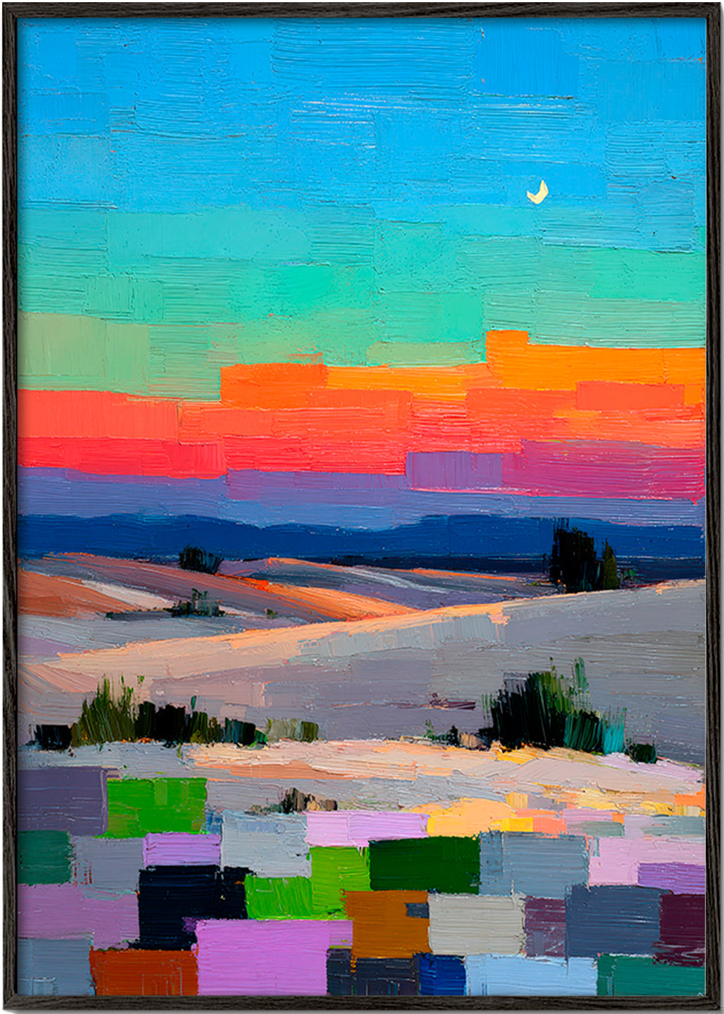 Obraz pejzażowy colorfield z księżycem
