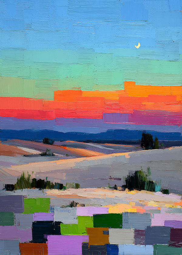 Obraz pejzażowy colorfield z księżycem