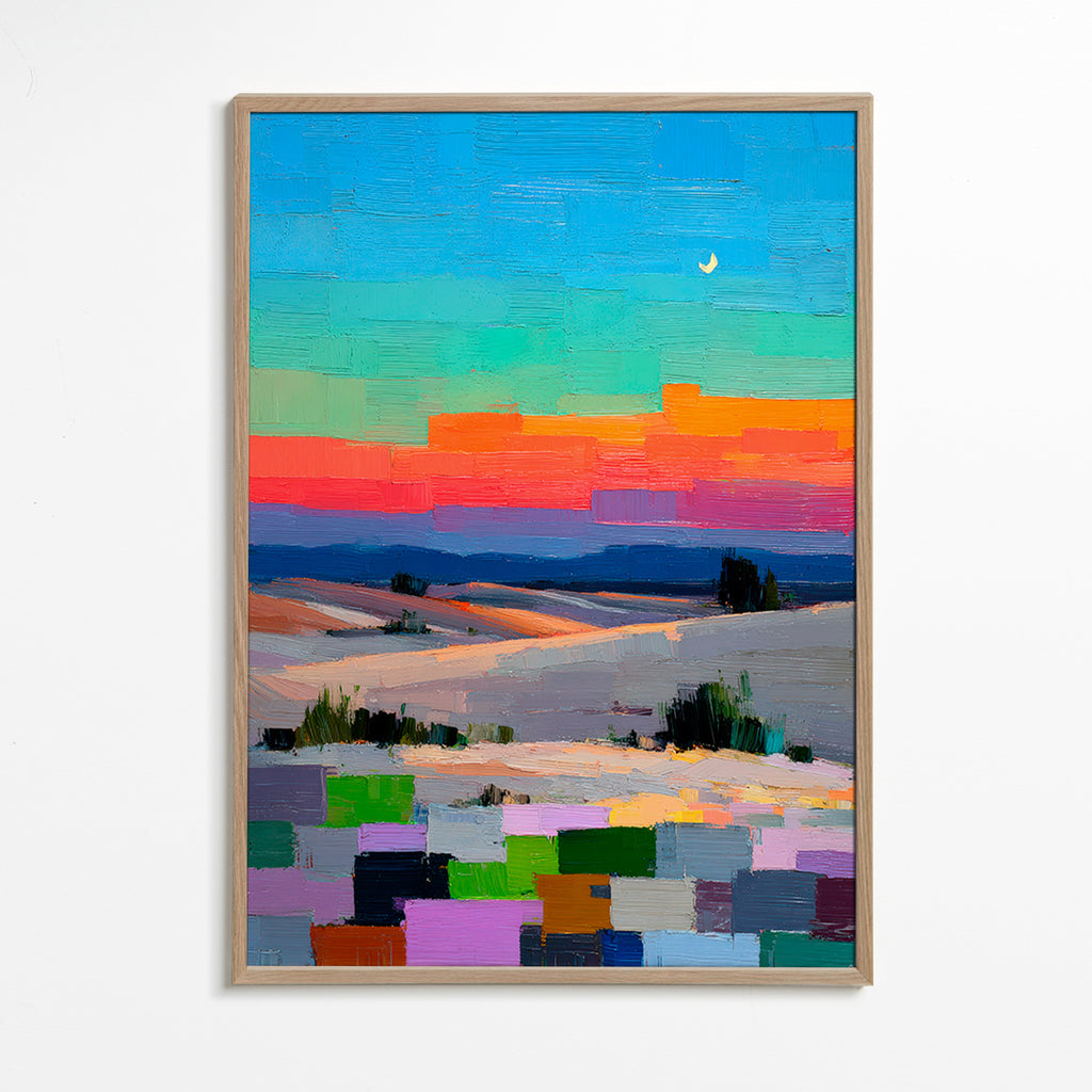Obraz pejzażowy colorfield z księżycem