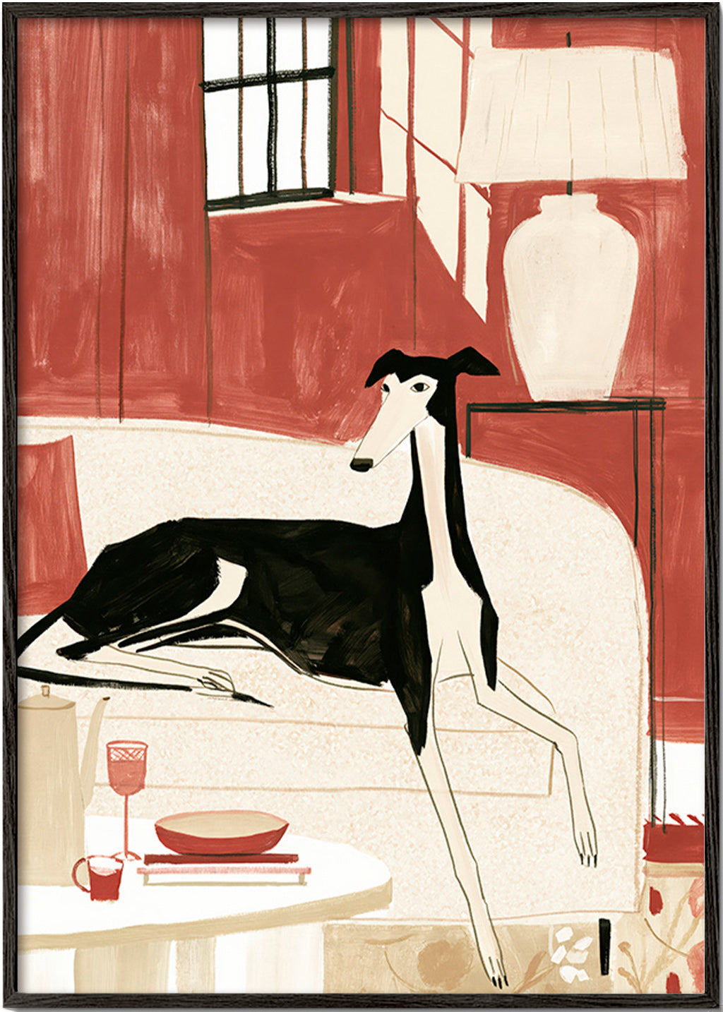 Ilustracja galgo na sofie