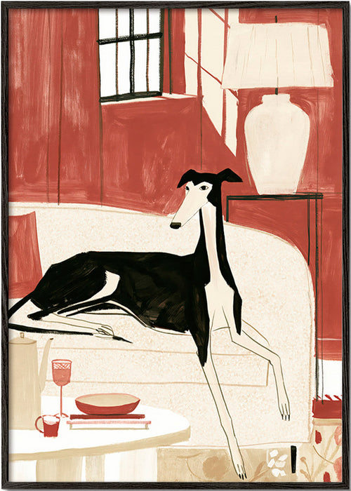 Ilustracja galgo na sofie